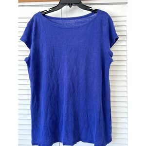 Eileen Fisher Organic Linen Top T Shirt Ultra Marine Blue Casual Womens Size‎ L